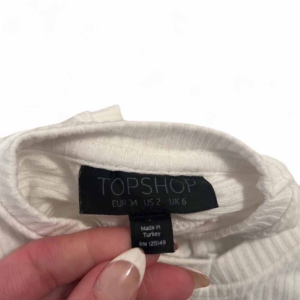 Topshop Ribbed V Neck Crop Top White 2 - Picture 4 of 6